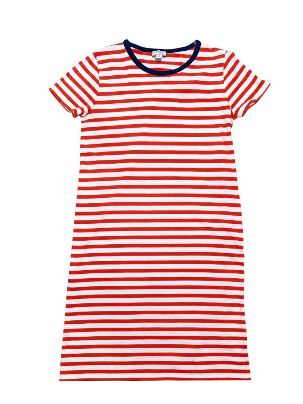 J.Crew Women’s XS Red White Striped Cotton T-Shirt Dress Navy Trim